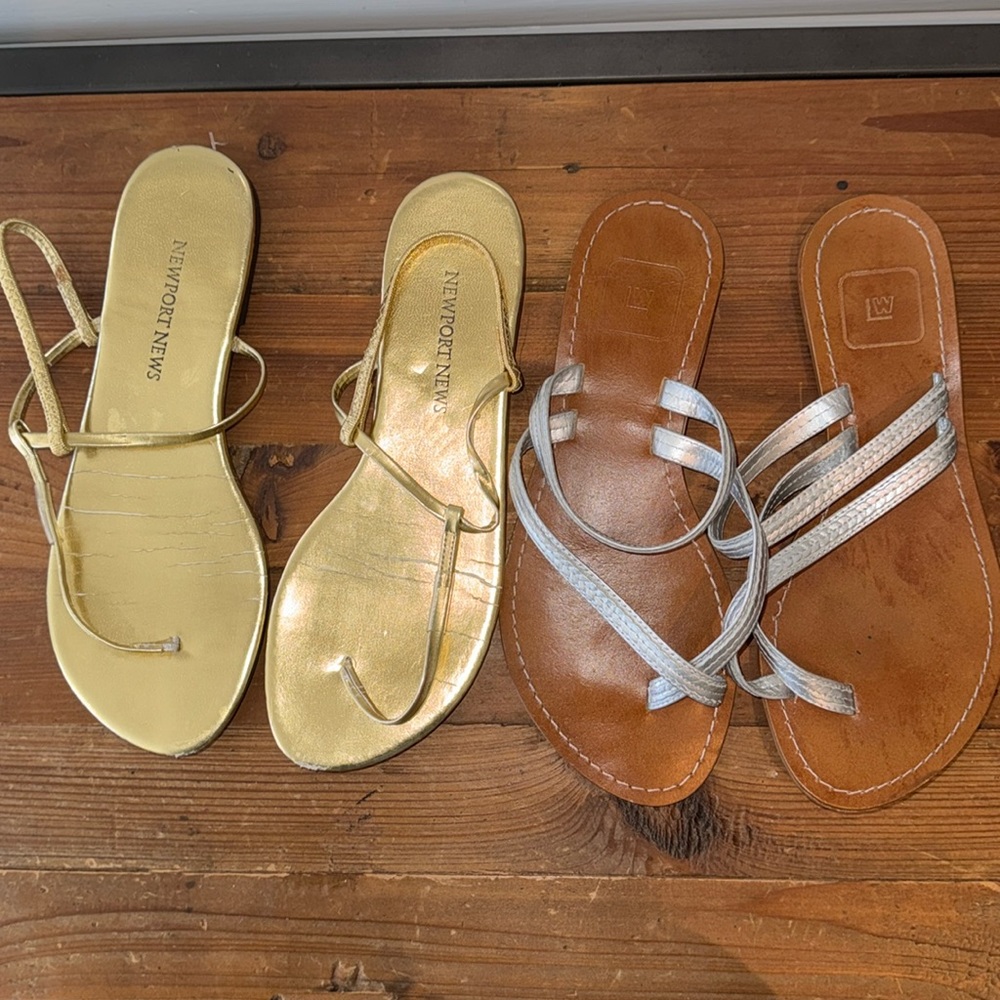 Gold Newport News (5.5) and Silver LW (S) sandals selling as a set